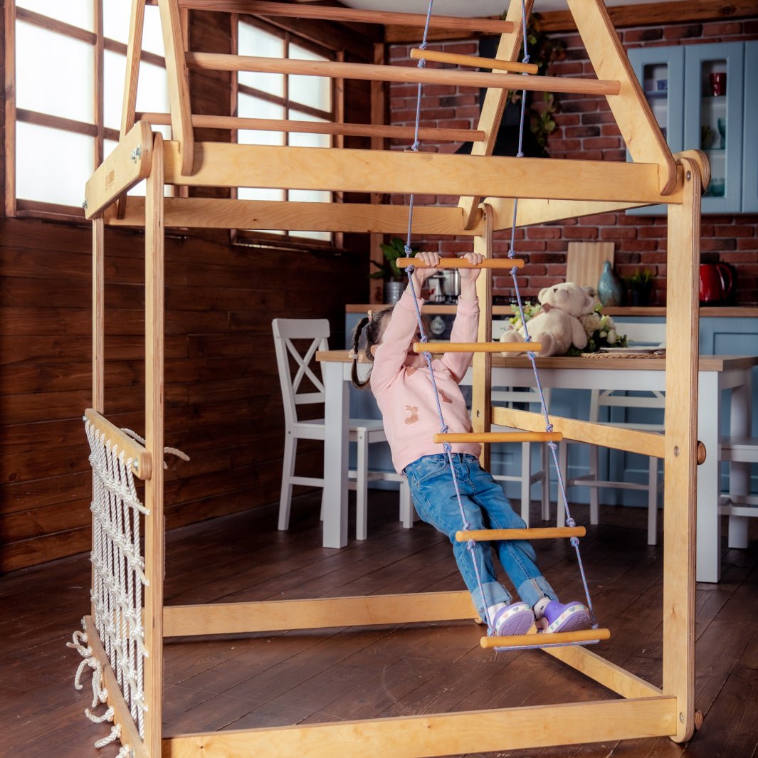 3-in-1 Wooden Playhouse with Swings and Seesaw