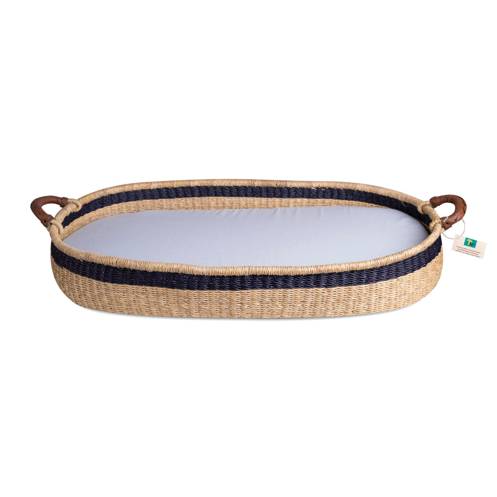 Midnight Stripe Handwoven Changing Basket