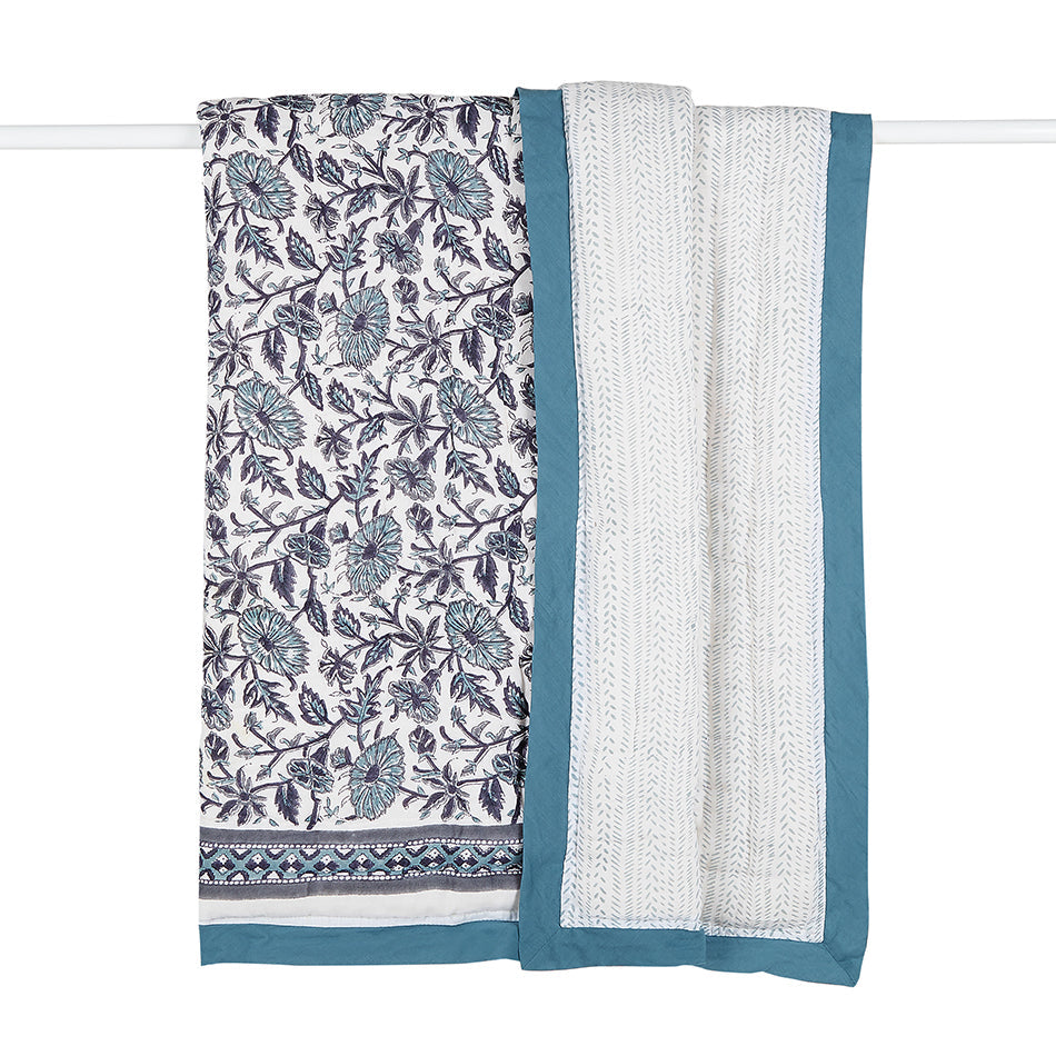 Block-Print Crib Quilt in Provence Blue