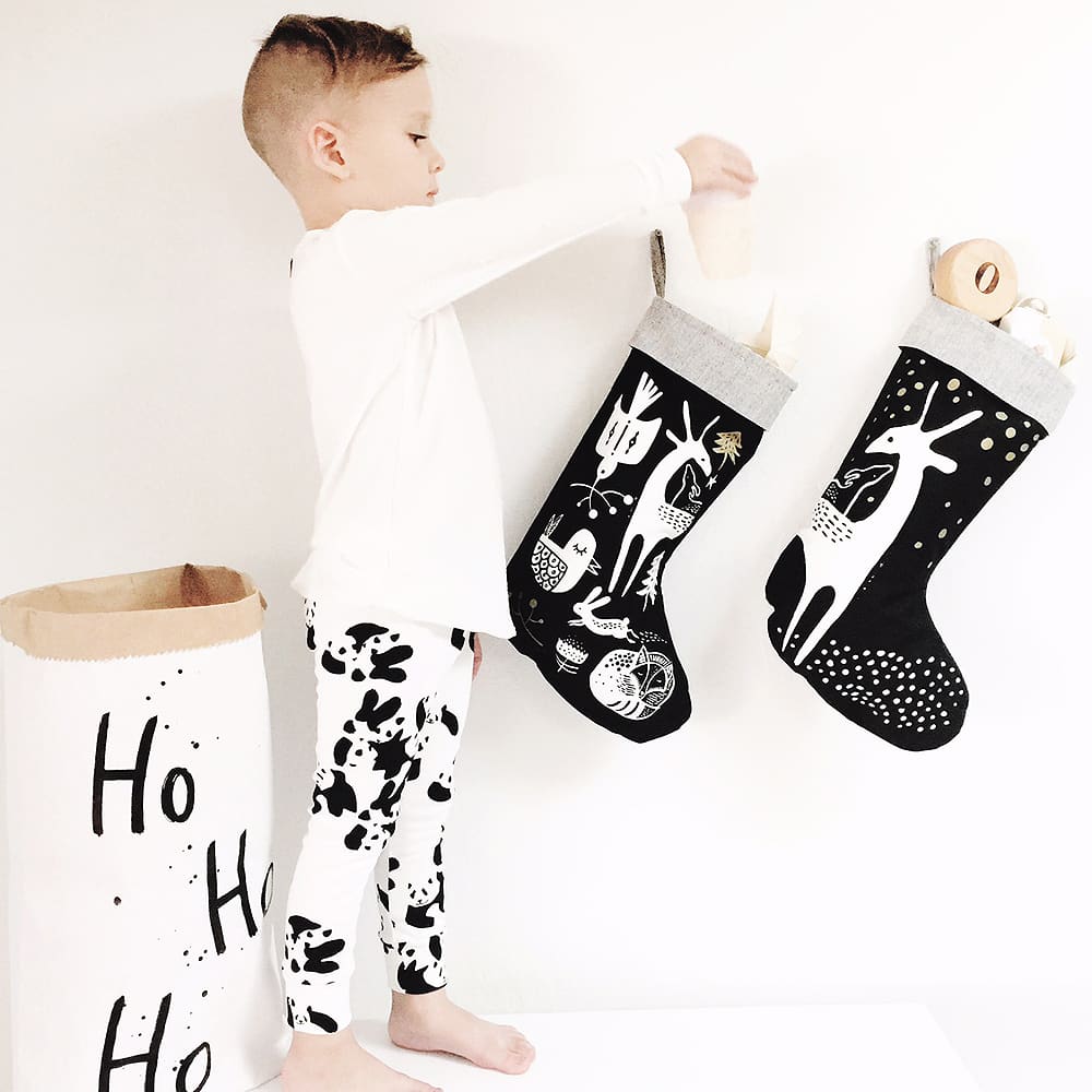 Winter Animals Stocking - Black on White