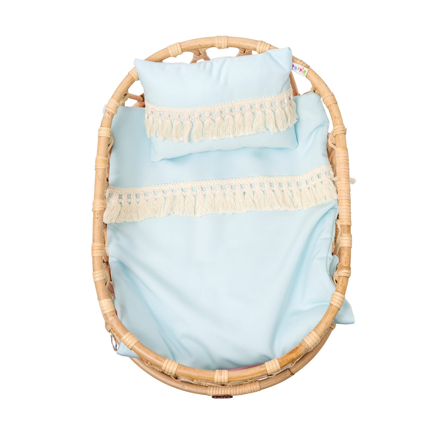 Rattan Doll Doll Crib + Bedding Set