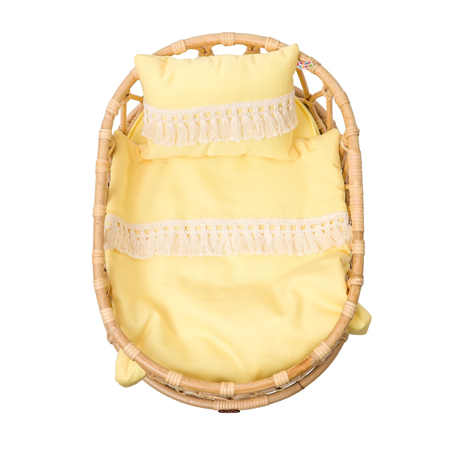 Rattan Doll Doll Crib + Bedding Set