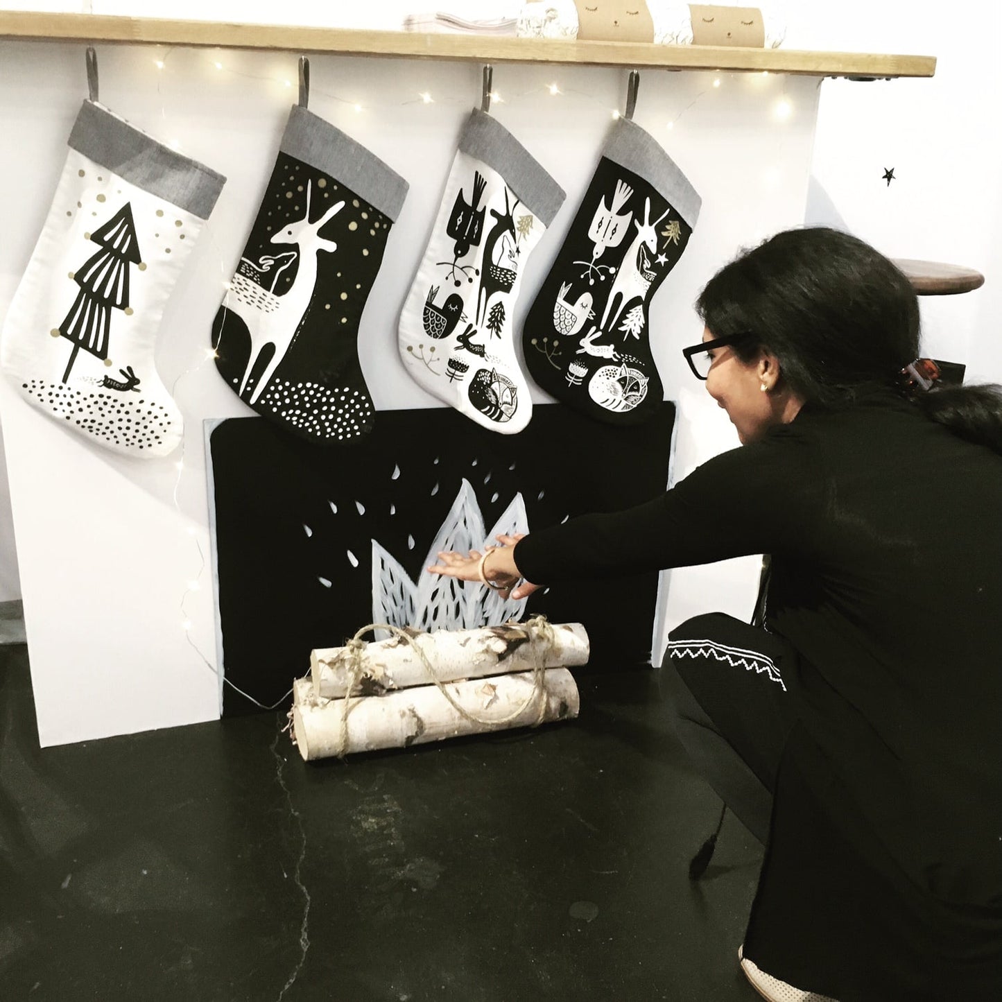 Winter Animals Stocking - Black on White