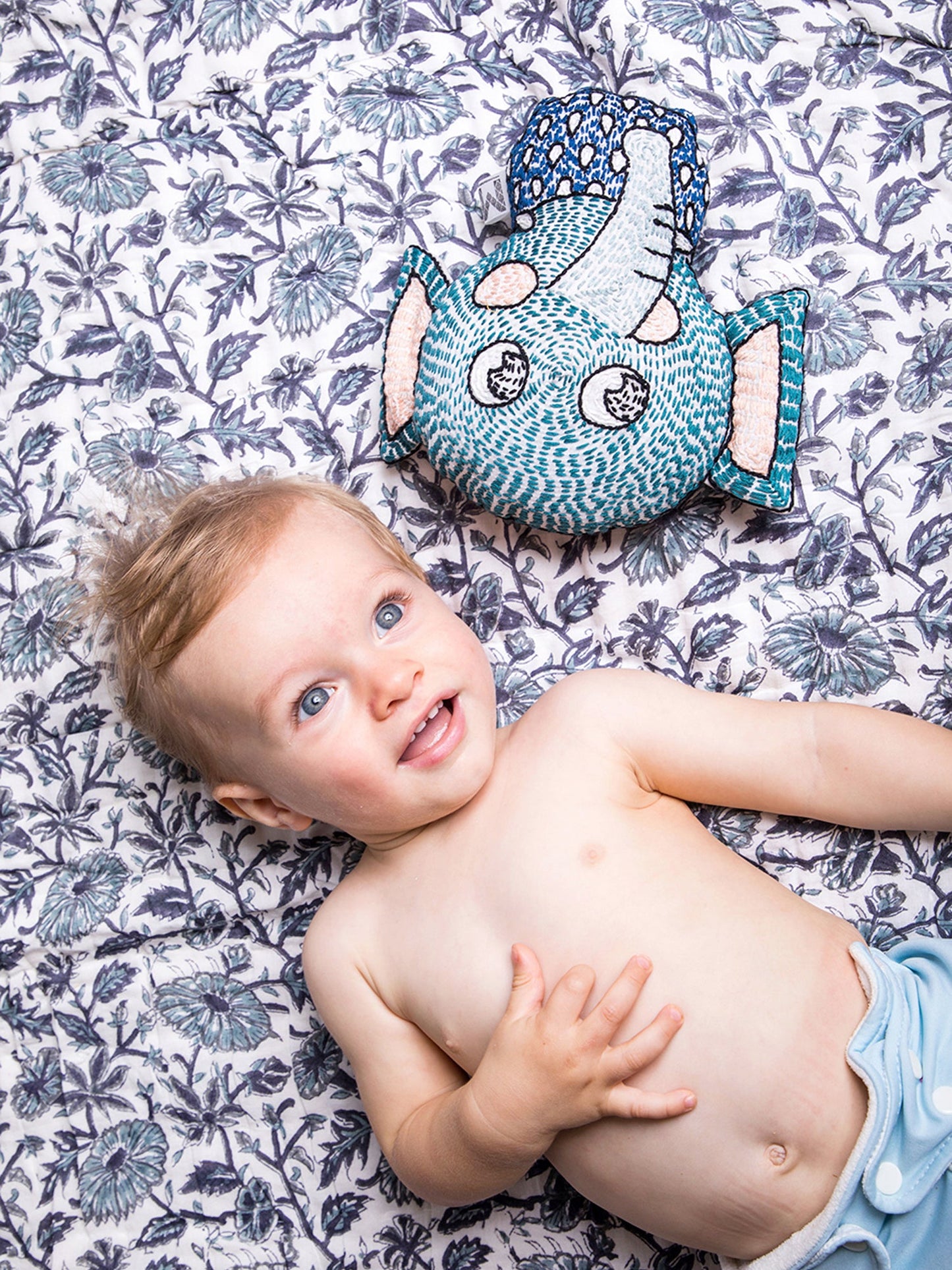 Block-Print Crib Quilt in Provence Blue
