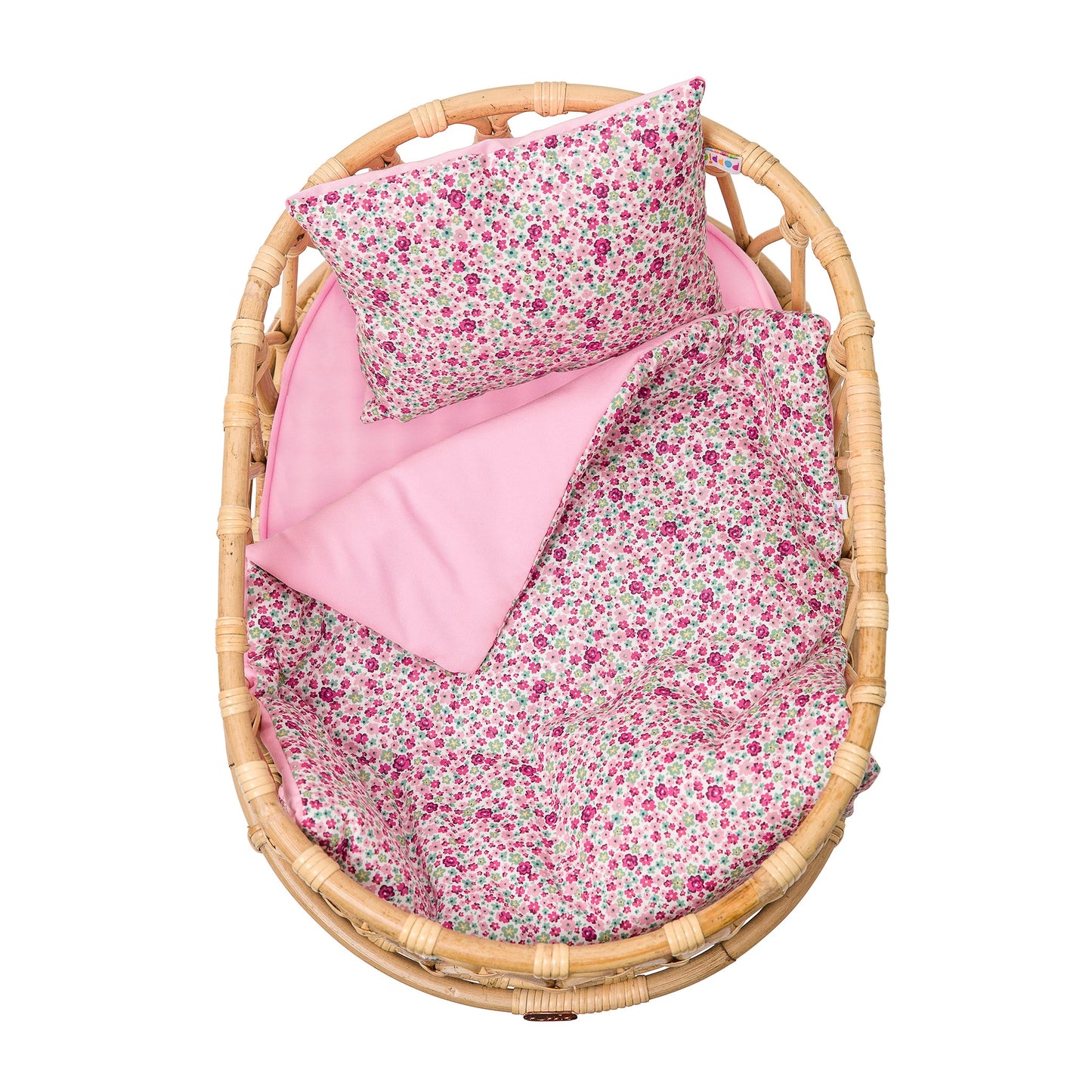 Rattan Doll Doll Crib + Bedding Set